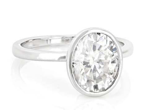 Oval Moissanite Platineve Solitaire Ring 3.00ct DEW