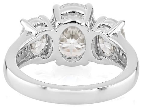 Moissanite Platineve Three Stone Ring 4.90ctw DEW.