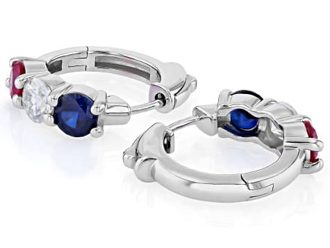 Moissanite with Lab Created Ruby and Lab Created Sapphire Platineve Hoop Earrings 1.00ctw DEW