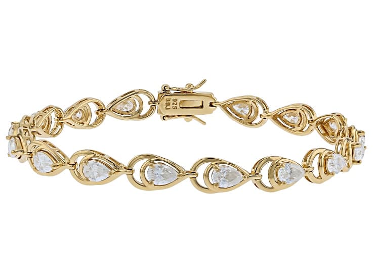 Pear Shape Moissanite 14K Yellow Gold Over Sterling Silver Tennis Bracelet 6.02ctw DEW
