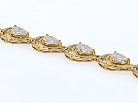 Pear Shape Moissanite 14K Yellow Gold Over Sterling Silver Tennis Bracelet 6.02ctw DEW