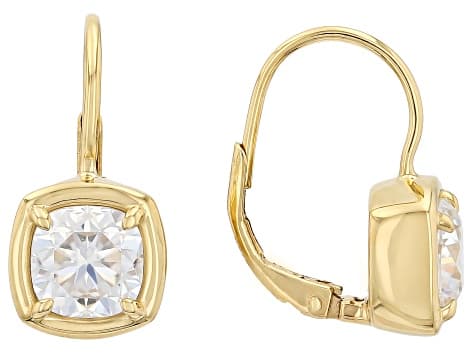 Square Cushion Moissanite 14k Yellow Gold Over Sterling Silver Solitaire Earrings 3.40ctw DEW