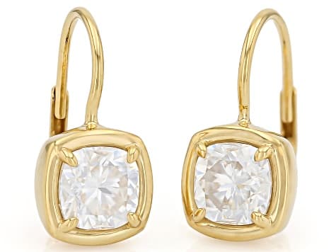 Square Cushion Moissanite 14k Yellow Gold Over Sterling Silver Solitaire Earrings 3.40ctw DEW