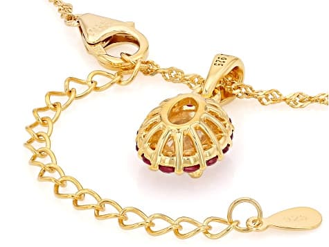 Moissanite and Lab Created Ruby 14K Yellow Gold Over Sterling Silver Pendant with Chain 1.50ct DEW