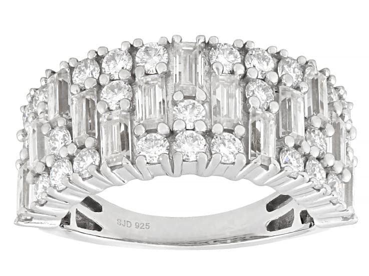 Baguette And Round Moissanite Platineve Band Ring 2.34ctw DEW