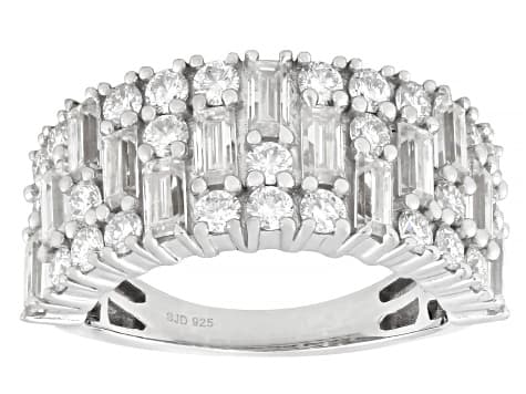Baguette And Round Moissanite Platineve Band Ring 2.34ctw DEW