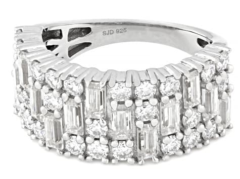 Baguette And Round Moissanite Platineve Band Ring 2.34ctw DEW