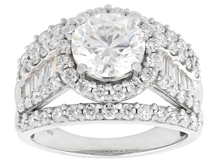 Moissanite Platineve Halo Ring 4.30ctw DEW