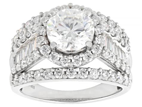 Moissanite Platineve Halo Ring 4.30ctw DEW