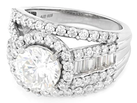 Moissanite Platineve Halo Ring 4.30ctw DEW