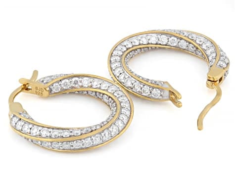 Moissanite 14k Yellow Gold Over Silver Hoop Earrings 3.84ctw DEW