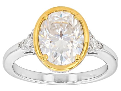 Oval And Round Moissanite Platineve and 14k Yellow Gold Over Silver Ring Engagement 3.12ctw DEW.