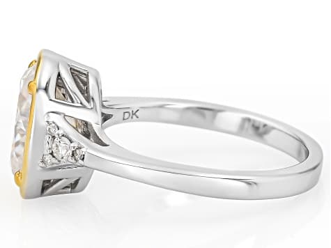 Oval And Round Moissanite Platineve and 14k Yellow Gold Over Silver Ring Engagement 3.12ctw DEW.