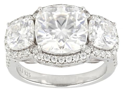 Moissanite Platineve Three Stone Ring 7.82ctw DEW
