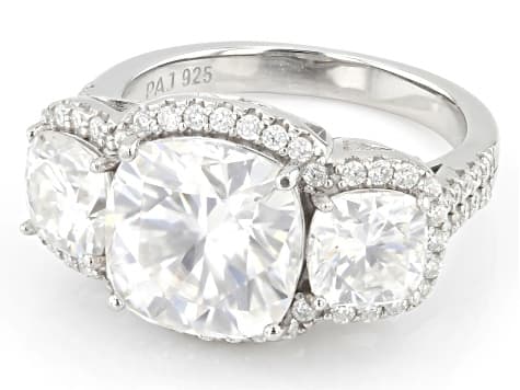 Moissanite Platineve Three Stone Ring 7.82ctw DEW