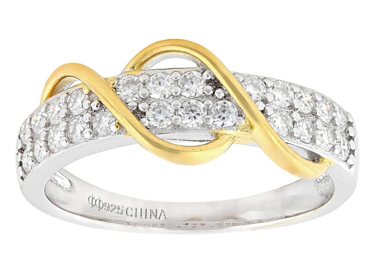 Moissanite Platineve And 14k Yellow Gold Over Silver Crossover Ring 0.48ctw DEW