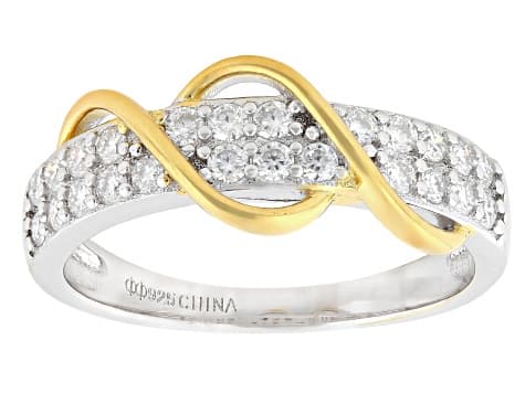 Moissanite Platineve And 14k Yellow Gold Over Silver Crossover Ring 0.48ctw DEW