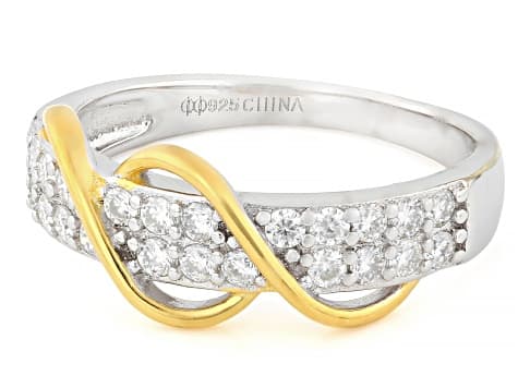 Moissanite Platineve And 14k Yellow Gold Over Silver Crossover Ring 0.48ctw DEW