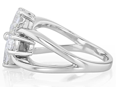Pear Shape Moissanite Platineve Flower Ring 1.72ctw DEW