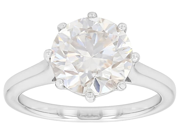 Round Brilliant Moissanite Platineve Solitaire Ring 3.60ct DEW.