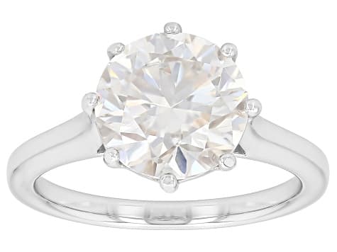 Round Brilliant Moissanite Platineve Solitaire Ring 3.60ct DEW.