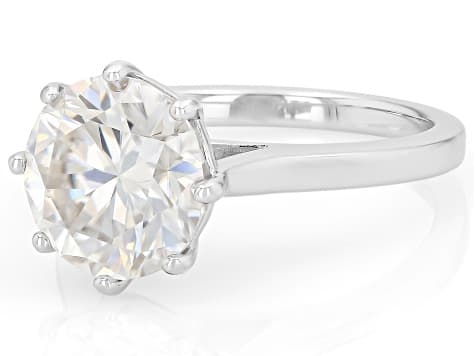 Round Brilliant Moissanite Platineve Solitaire Ring 3.60ct DEW.