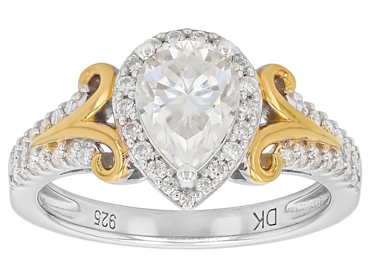 Pear And Round Moissanite Platineve And 14k Yellow Gold Over Silver Halo Ring 1.54ctw DEW