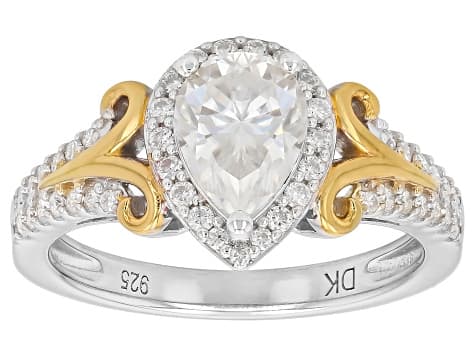 Pear And Round Moissanite Platineve And 14k Yellow Gold Over Silver Halo Ring 1.54ctw DEW