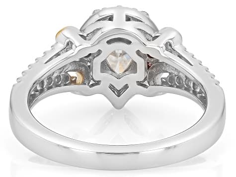 Pear And Round Moissanite Platineve And 14k Yellow Gold Over Silver Halo Ring 1.54ctw DEW