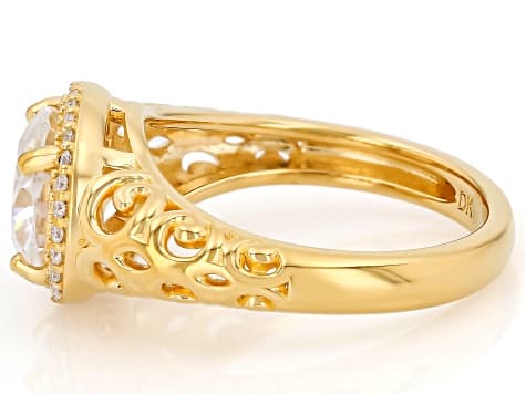 Oval And Round Moissanite 14k Yellow Gold Over Silver Halo Ring 3.28ctw DEW