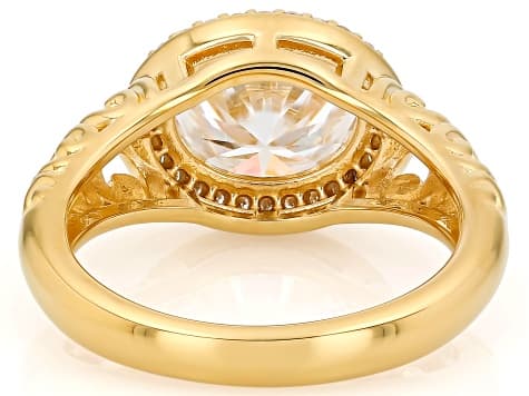 Oval And Round Moissanite 14k Yellow Gold Over Silver Halo Ring 3.28ctw DEW