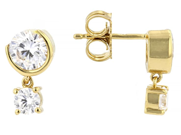 Moissanite 14k Yellow Gold Over Silver Drop Earrings 2.06ctw DEW