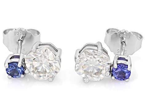 Moissanite and Blue Tanzanite Platineve Drop Earrings 3.40ctw DEW