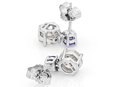 Moissanite and Blue Tanzanite Platineve Drop Earrings 3.40ctw DEW