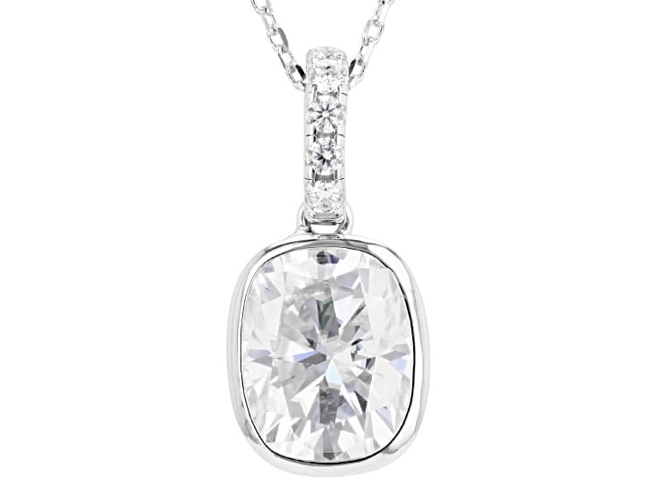 Rectangular Cushion And Round Moissanite Platineve Pendant And Cable Chain 3.25ctw DEW