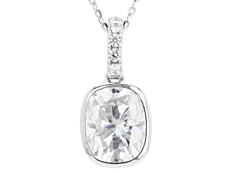 Rectangular Cushion And Round Moissanite Platineve Pendant And Cable Chain 3.25ctw DEW