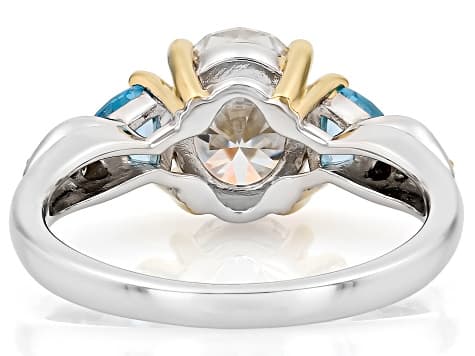 Moissanite and Swiss Blue Topaz Platineve And 14k Yellow Gold Over Silver Ring 2.22ctw DEW