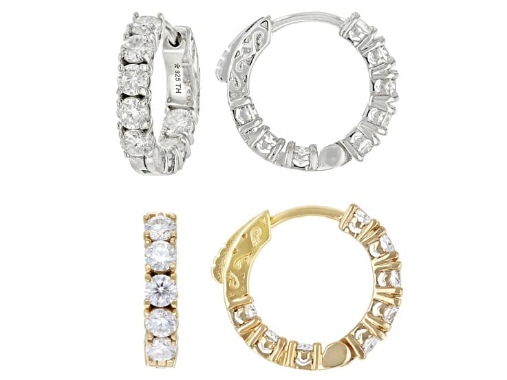 Moissanite Set Two Pair Hoop Earrings Platineve And 14k Yellow Gold Over Silver 3.20ctw DEW.