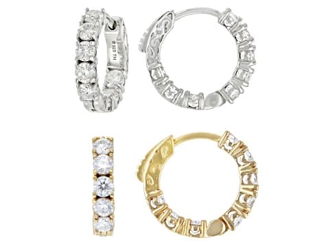 Moissanite Set Two Pair Hoop Earrings Platineve And 14k Yellow Gold Over Silver 3.20ctw DEW.