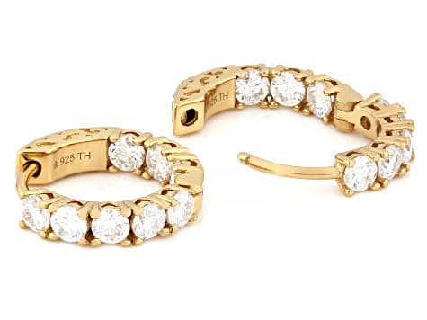 Moissanite Set Two Pair Hoop Earrings Platineve And 14k Yellow Gold Over Silver 3.20ctw DEW.