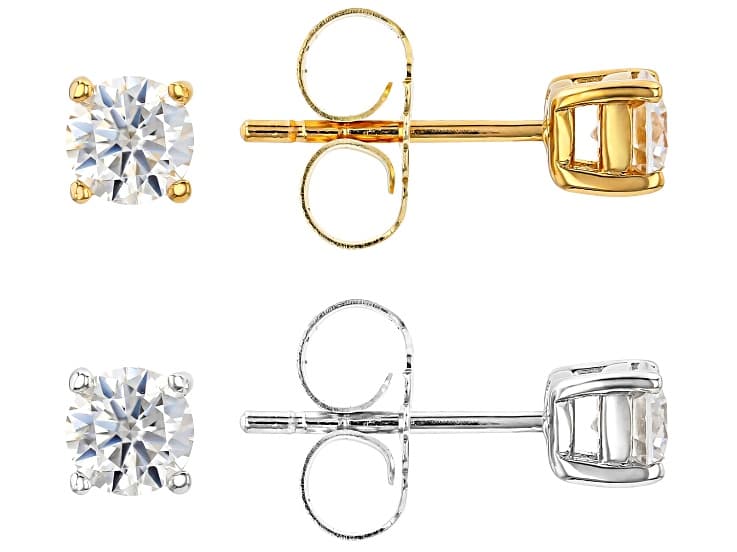 Moissanite Platineve And 14k Yellow Gold Over Silver Set of Two Stud Earrings 1.32ctw DEW