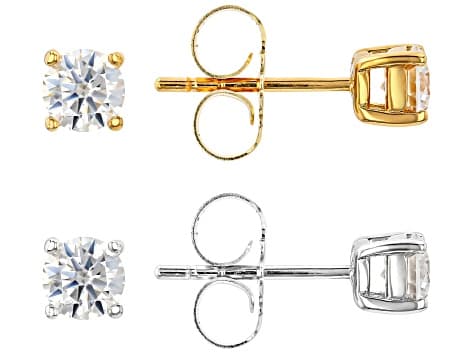 Moissanite Platineve And 14k Yellow Gold Over Silver Set of Two Stud Earrings 1.32ctw DEW
