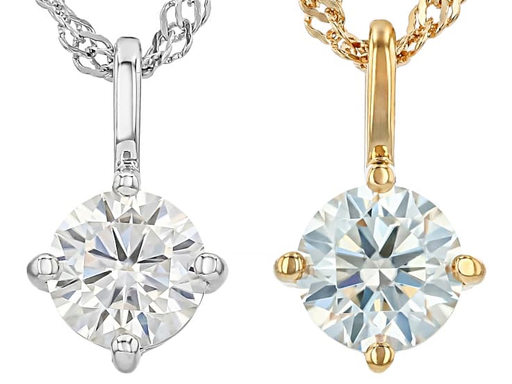 Moissanite Platineve And 14K Yellow Gold Over Silver Pendant with Chain Set Of Two 1.60ctw DEW