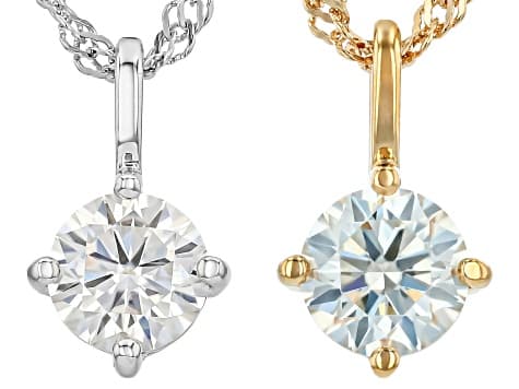 Moissanite Platineve And 14K Yellow Gold Over Silver Pendant with Chain Set Of Two 1.60ctw DEW