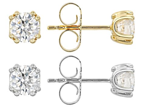 Moissanite Platineve And 14k Yellow Gold Over Silver Set of Two Stud Earrings 2.00ctw DEW