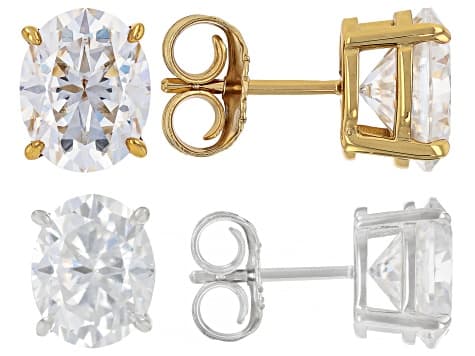 Moissanite Platineve And 14K Yellow Gold Over Silver Oval Stud Earring Set of 2 12.00ctw DEW