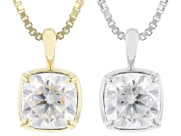 MOISSANITE FIRE® 4.00CTW DEW PLATINEVE® & 14K YG OVER SILVER PENDANT AND BOX CHAIN
