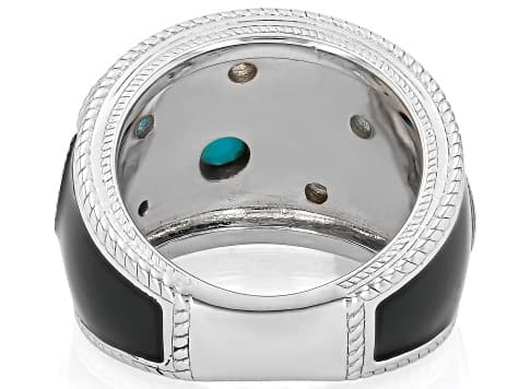 Judith Ripka Turquoise, Blue Topaz, Enamel & Cubic Zirconia Rhodium Over Silver Galaxy Ring
