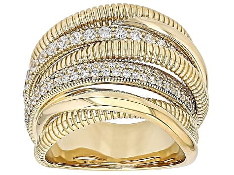 Judith Ripka Cubic Zirconia 14k Gold Clad Jubilee 7 Band Highway Ring 1.53ctw