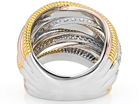 Judith Ripka Cubic Zirconia Rhodium with Yellow & Rose 14k Gold Clad Jubilee Highway Ring 1.58ctw